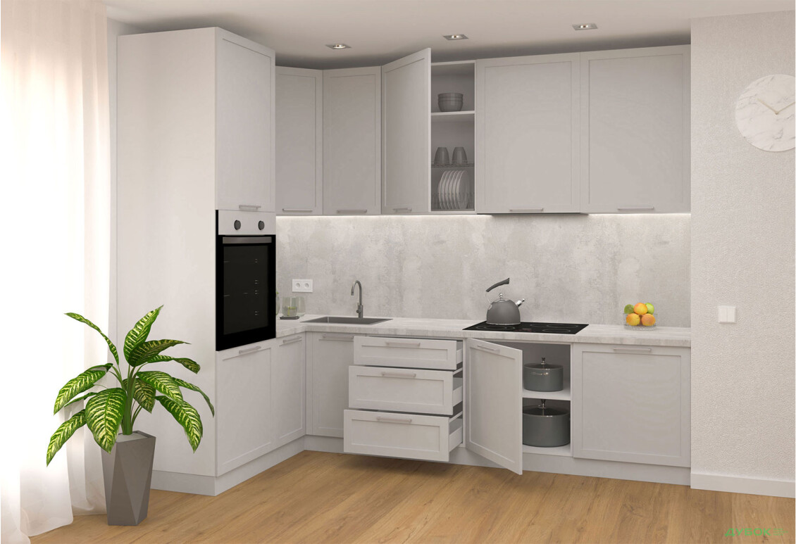 Кухня МироМарк Винтаж / Vintage 280х160 см полумат серый RAL 7047 - Изображение 2 Изображение 2 - Кухня МироМарк Винтаж / Vintage 280х160 см полумат серый RAL 7047