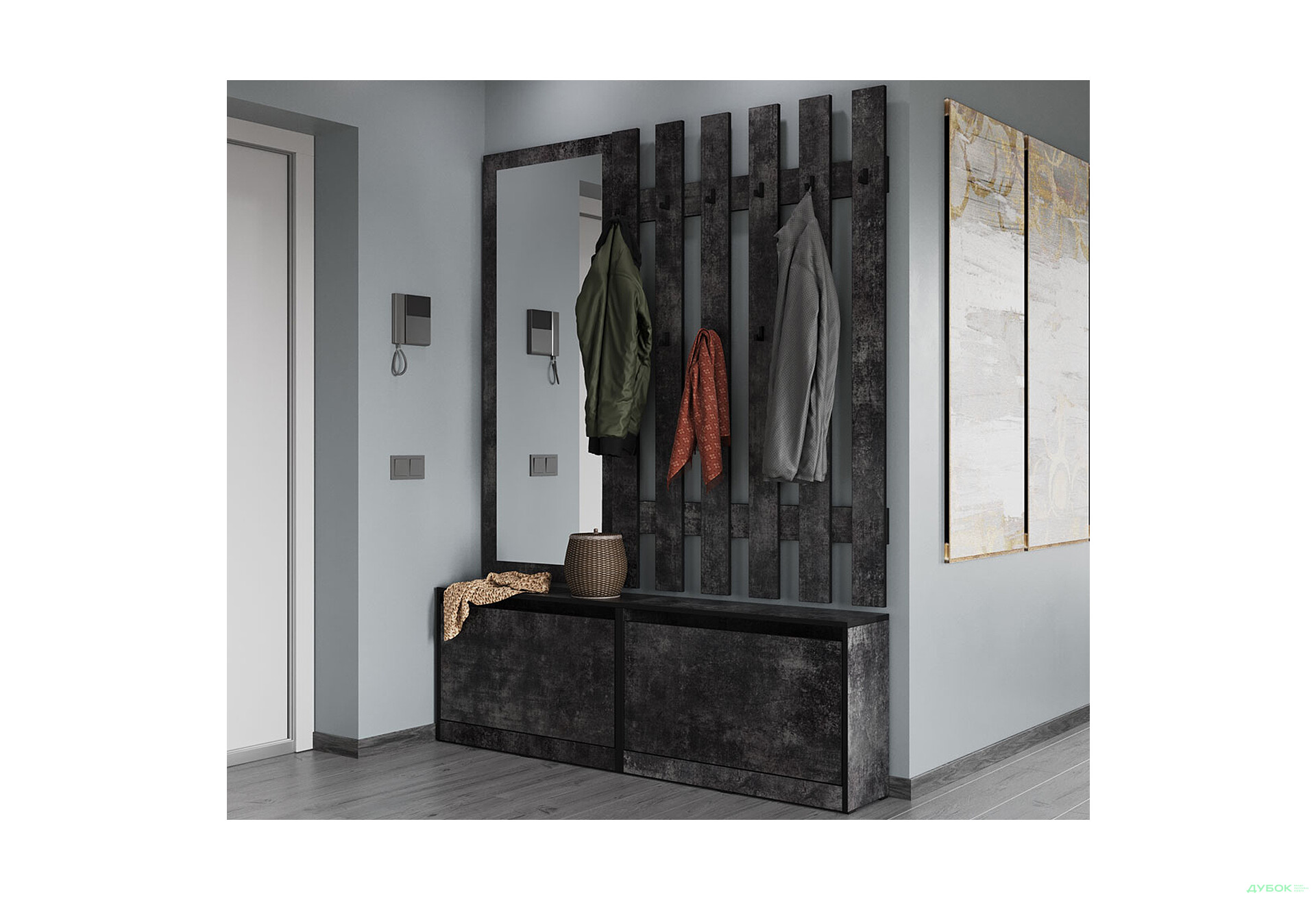 Передпокій Moreli Корнелія 1.6 м бетон темний - Зображення 1 Зображення 1 - Передпокій Moreli Корнелія 1.6 м бетон темний