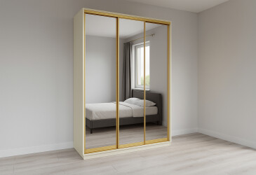 Шафа-купе Garant Практик 123 3-дверна 250 см з дзеркалом, сатин, профіль золото