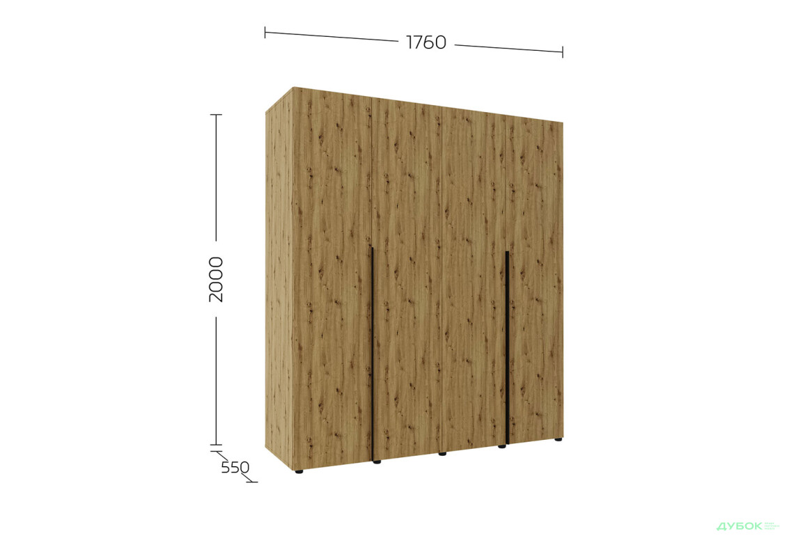 Изображение 5 - Шкаф Garant Соло 4D с полками і штангами побокам 176 см, дуб артизан