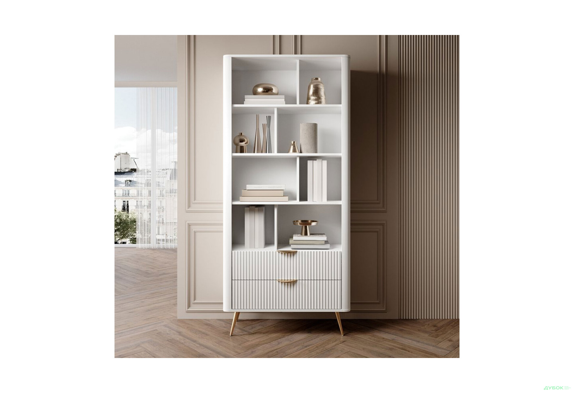 Изображение 3 - Шкаф-стеллаж открытый Perfect Home Ланте / Lante с 2 ящиками 88 см, белый, золотые ножки