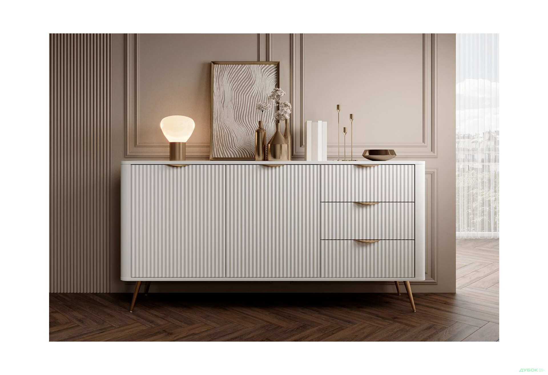 Изображение 3 - Комод Perfect Home Ланте / Lante 2-дверный с 3 ящиками 163 см, белый, золотые ножки