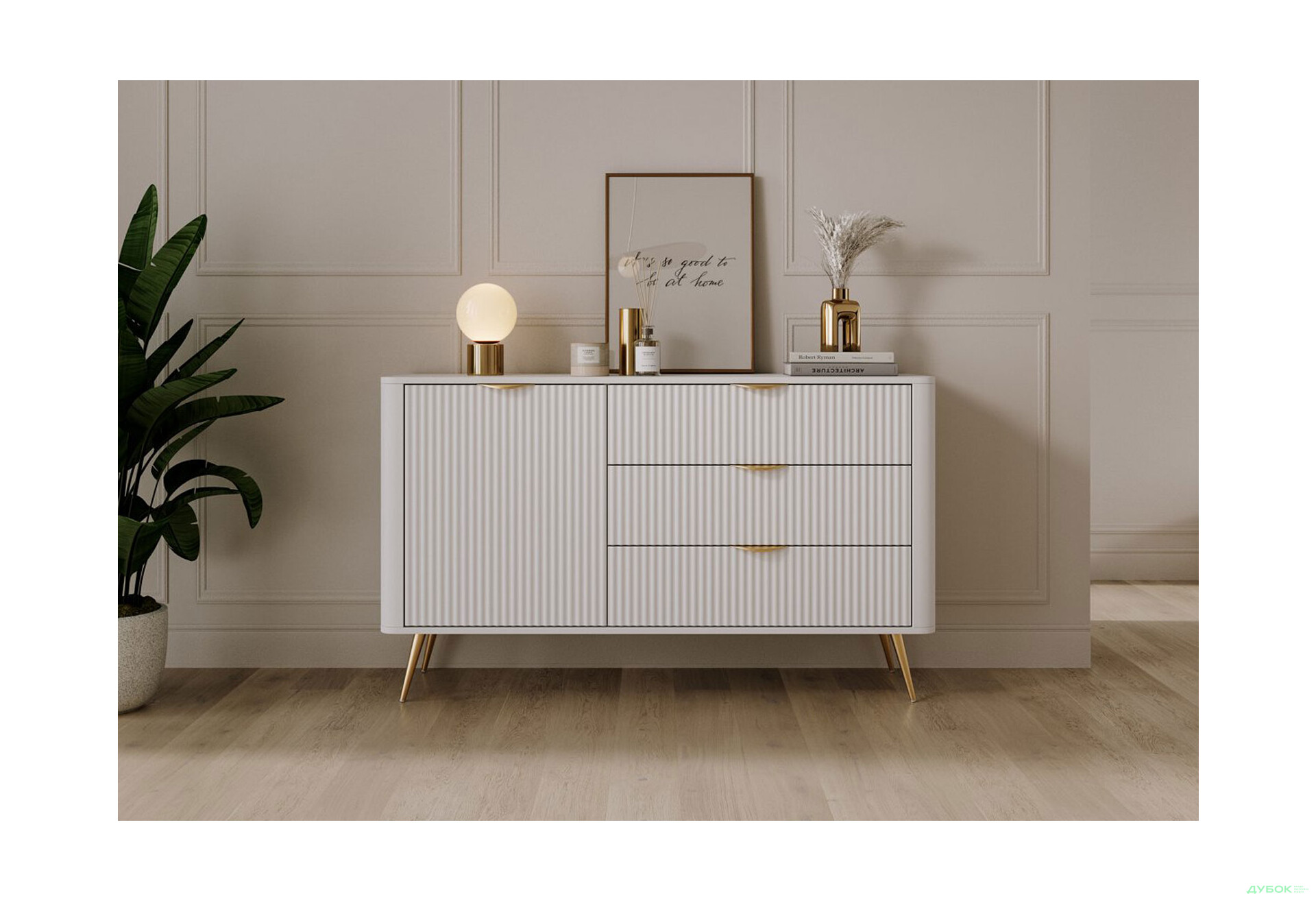 Изображение 3 - Комод Perfect Home Ланте / Lante 1-дверный с 3 ящиками 138 см, белый, золотые ножки