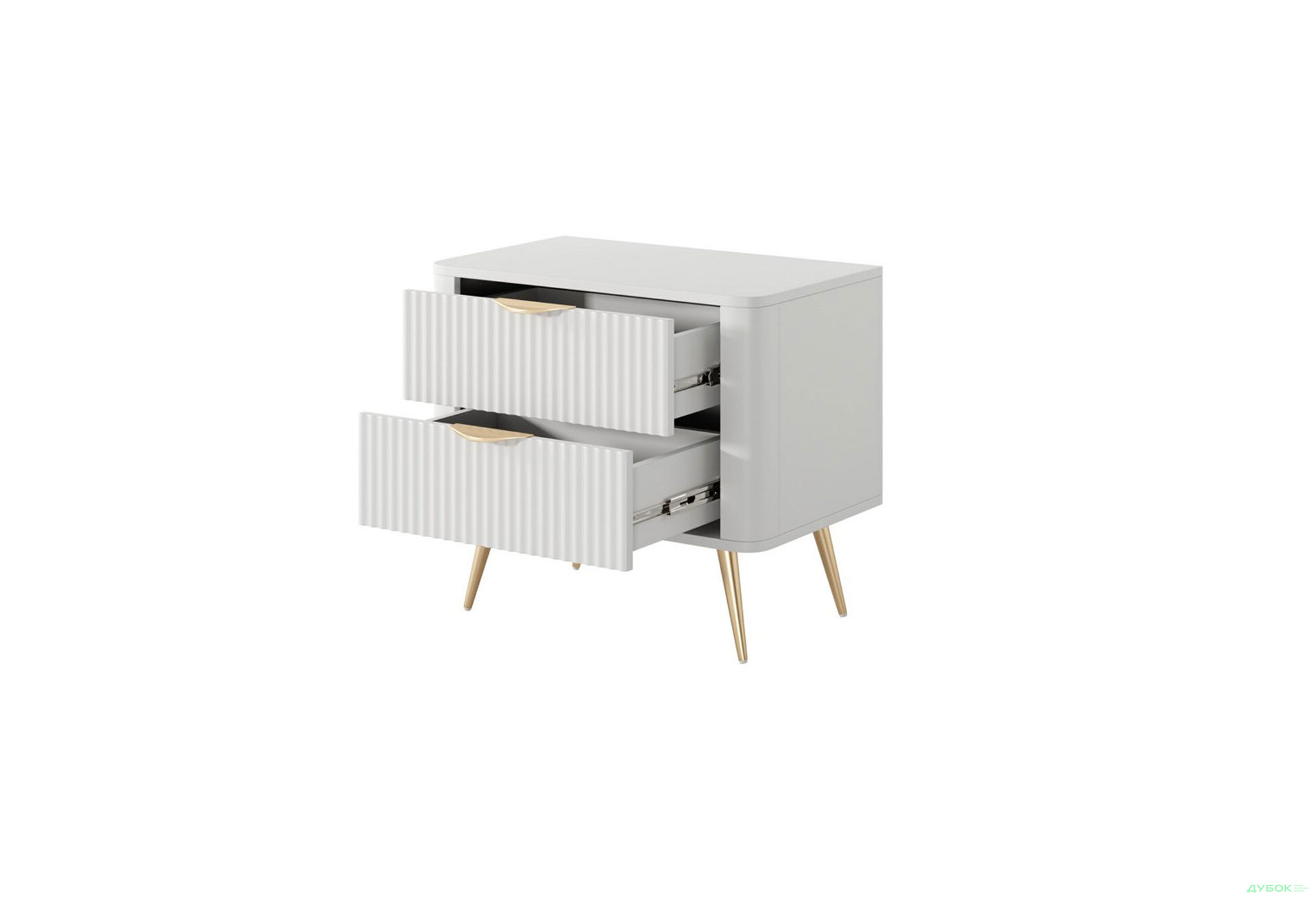 Зображення 2 - Приліжкова тумба Perfect Home Ланте / Lante з 2 шухлядами 63 см, білий, золоті ніжки