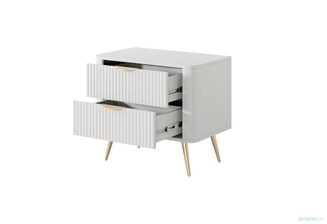 Зображення 2 - Приліжкова тумба Perfect Home Ланте / Lante з 2 шухлядами 63 см, білий, золоті ніжки