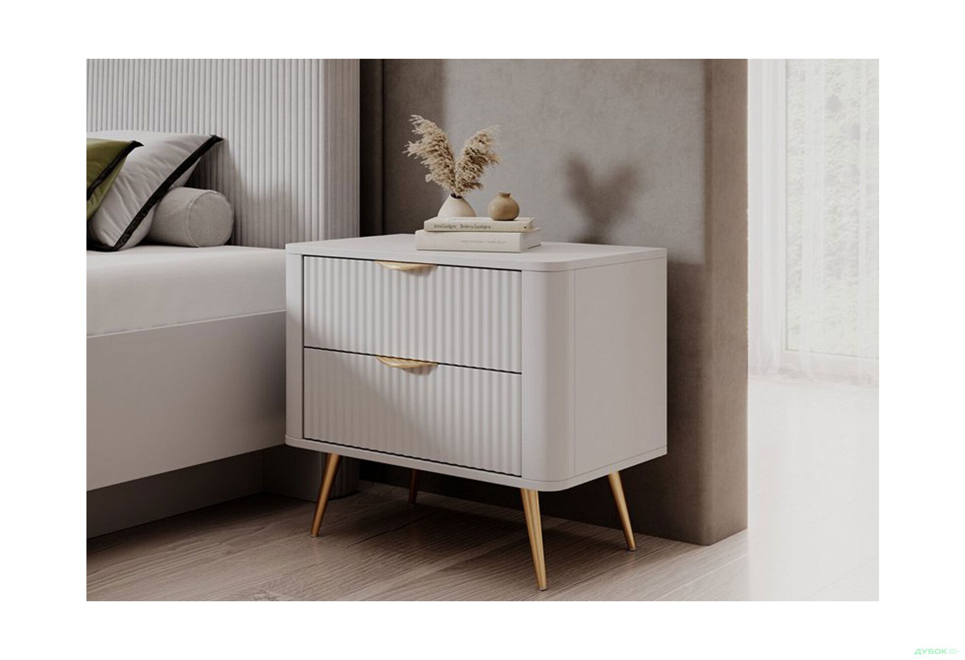Зображення 3 - Приліжкова тумба Perfect Home Ланте / Lante з 2 шухлядами 63 см, білий, золоті ніжки