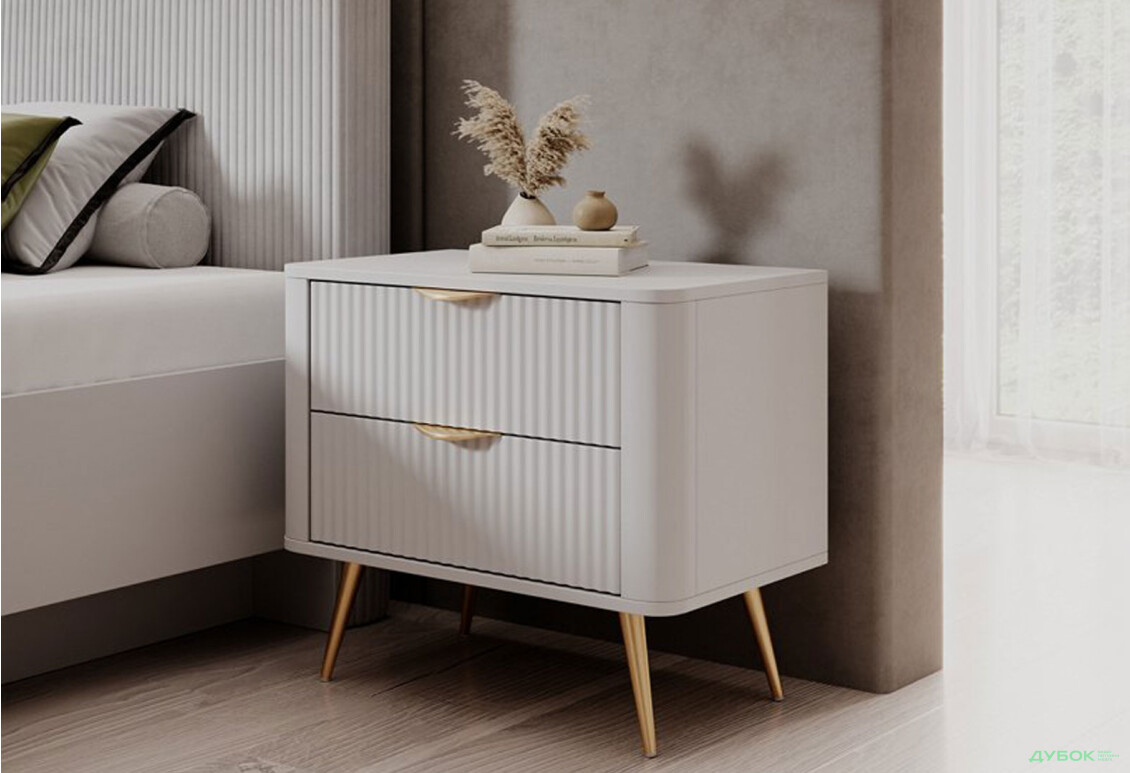 Зображення 3 - Приліжкова тумба Perfect Home Ланте / Lante з 2 шухлядами 63 см, білий, золоті ніжки