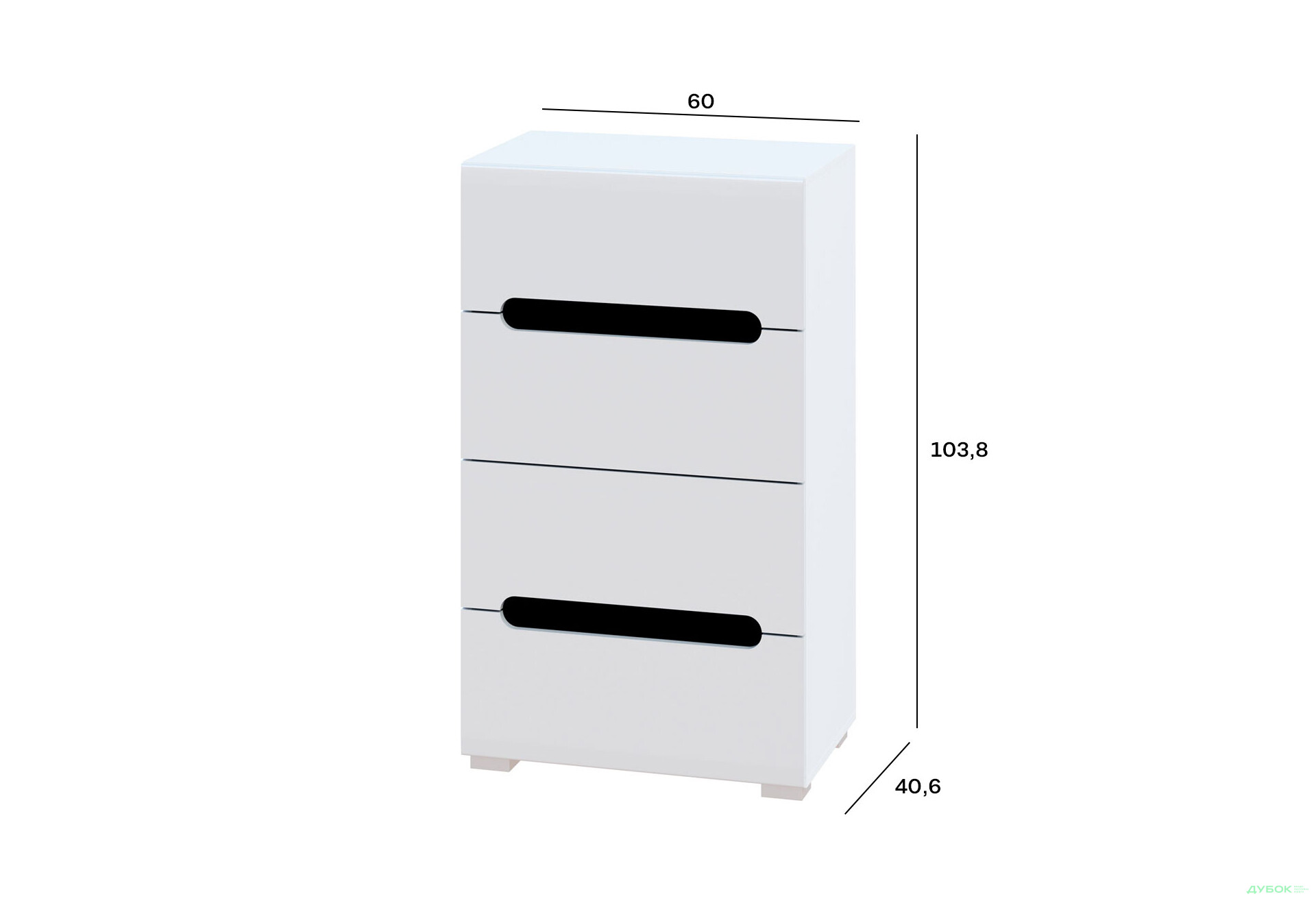 Зображення 3 - Комод Світ Меблів Бянко з 4 шухлядами 60 см Білий з чорною вставкою