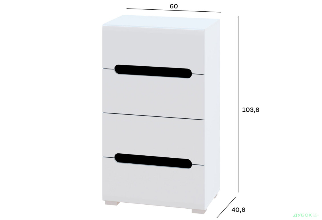 Зображення 3 - Комод Світ Меблів Бянко з 4 шухлядами 60 см Білий з чорною вставкою