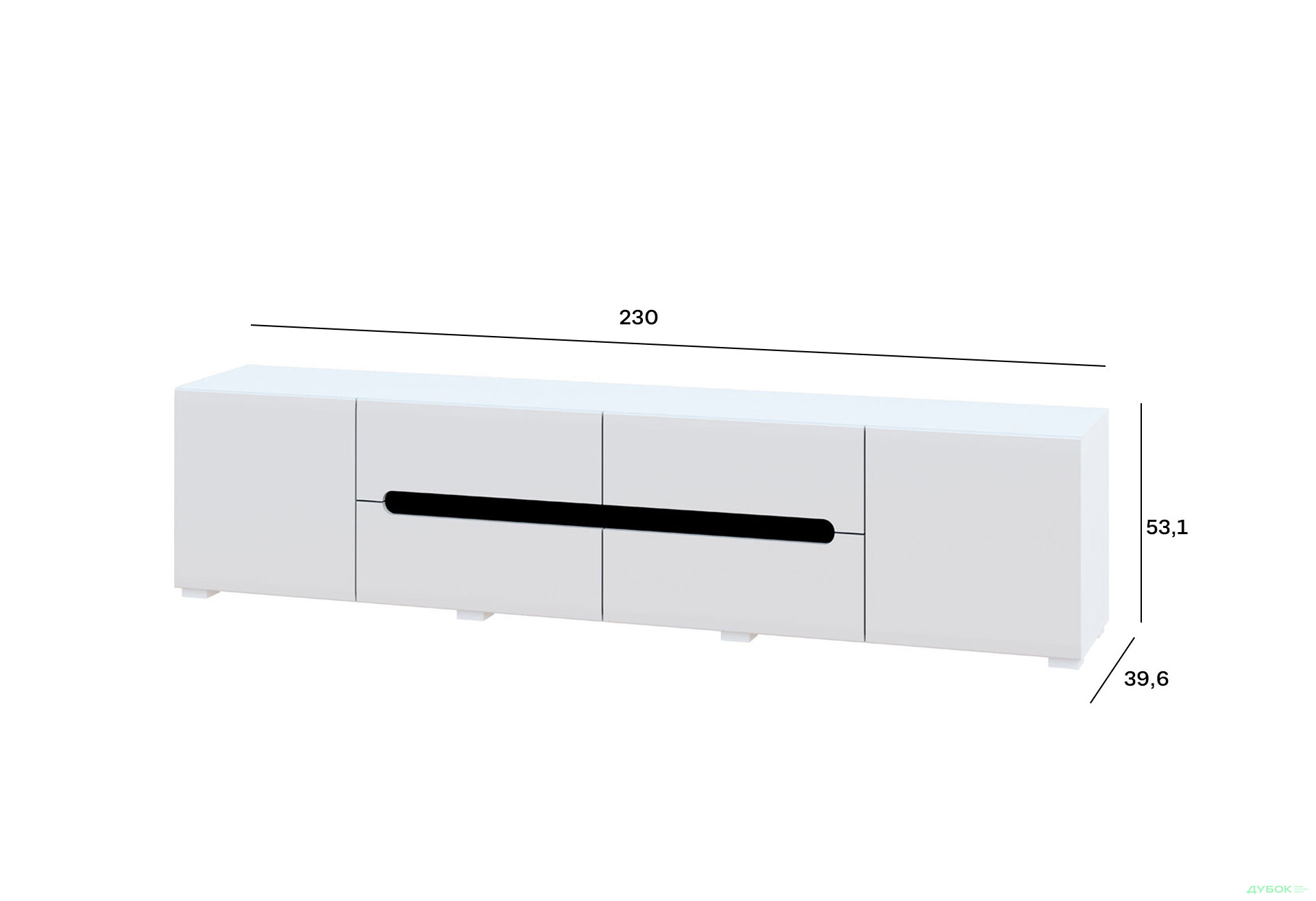 Зображення 4 - Тумба під ТВ Світ Меблів Бянко з 2 дверцятами та шухлядами 230 см, Біла з чорною вставкою