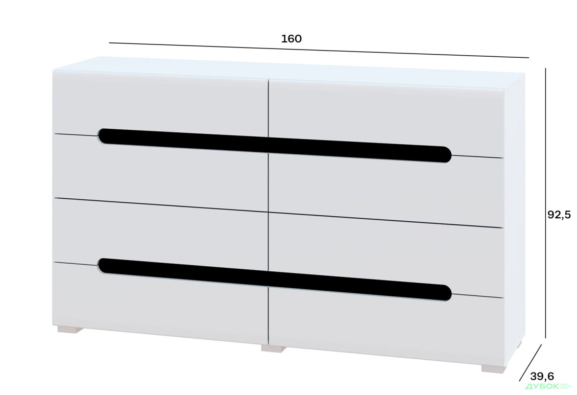 Зображення 3 - Комод Світ Меблів Бянко з 8 шухлядами 160 см Білий з чорною вставкою