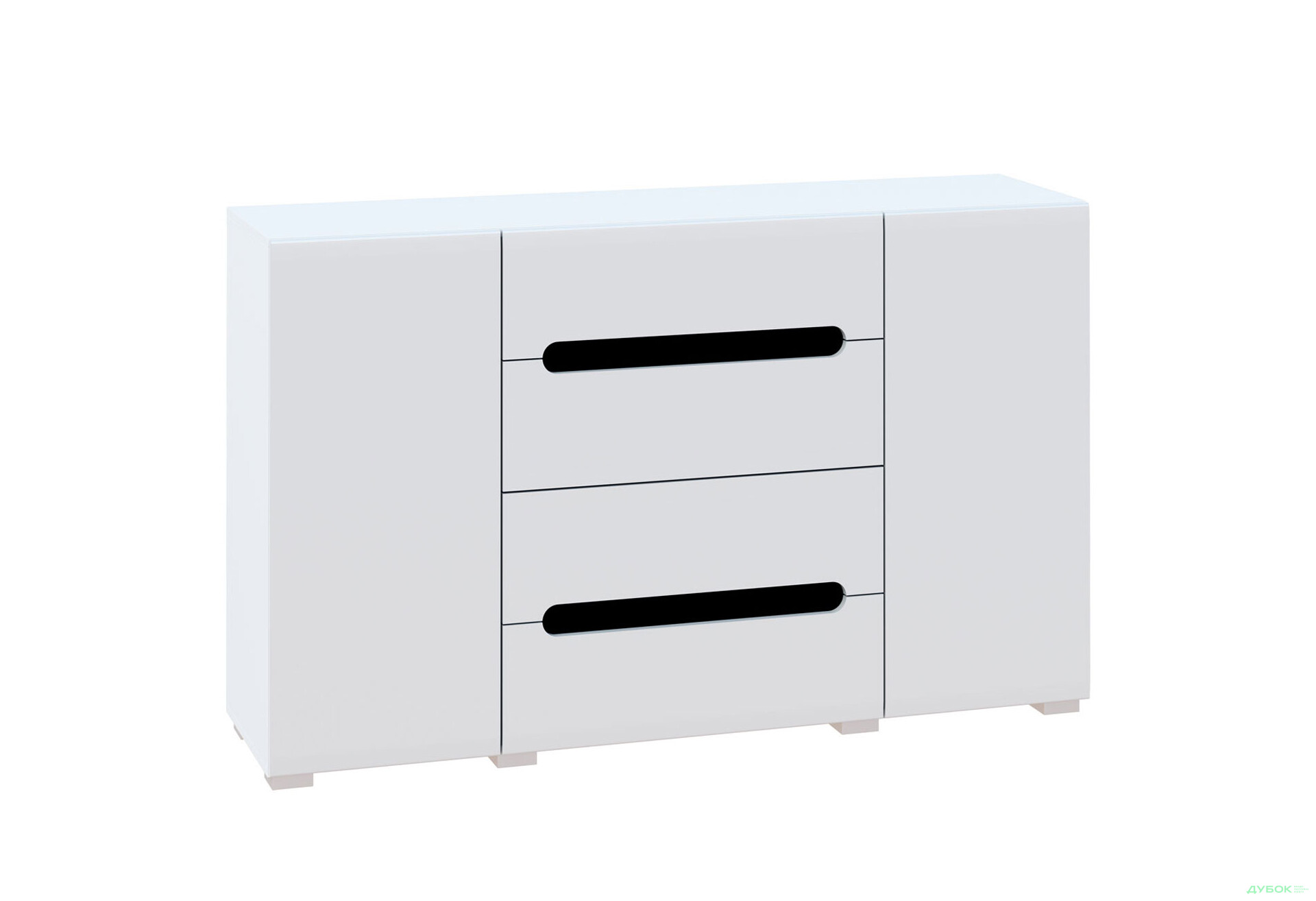 Зображення 3 - Комод Світ Меблів Бянко 2-дверний з 4 шухлядами 150 см, Білий з чорною вставкою