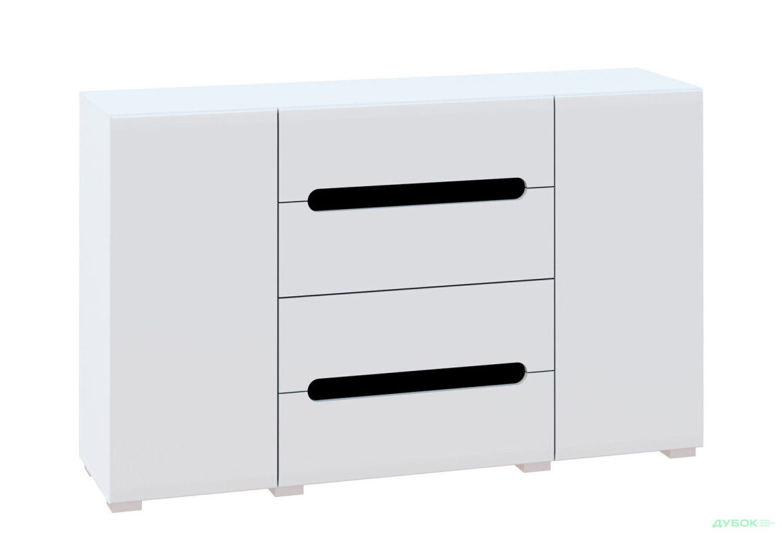 Зображення 3 - Комод Світ Меблів Бянко 2-дверний з 4 шухлядами 150 см, Білий з чорною вставкою
