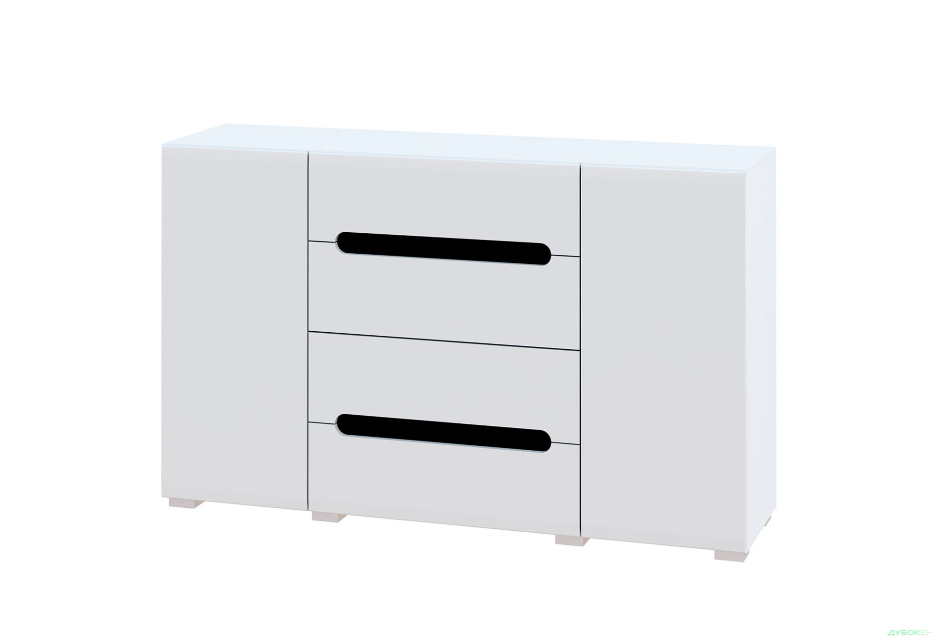 Зображення 1 - Комод Світ Меблів Бянко 2-дверний з 4 шухлядами 150 см, Білий з чорною вставкою