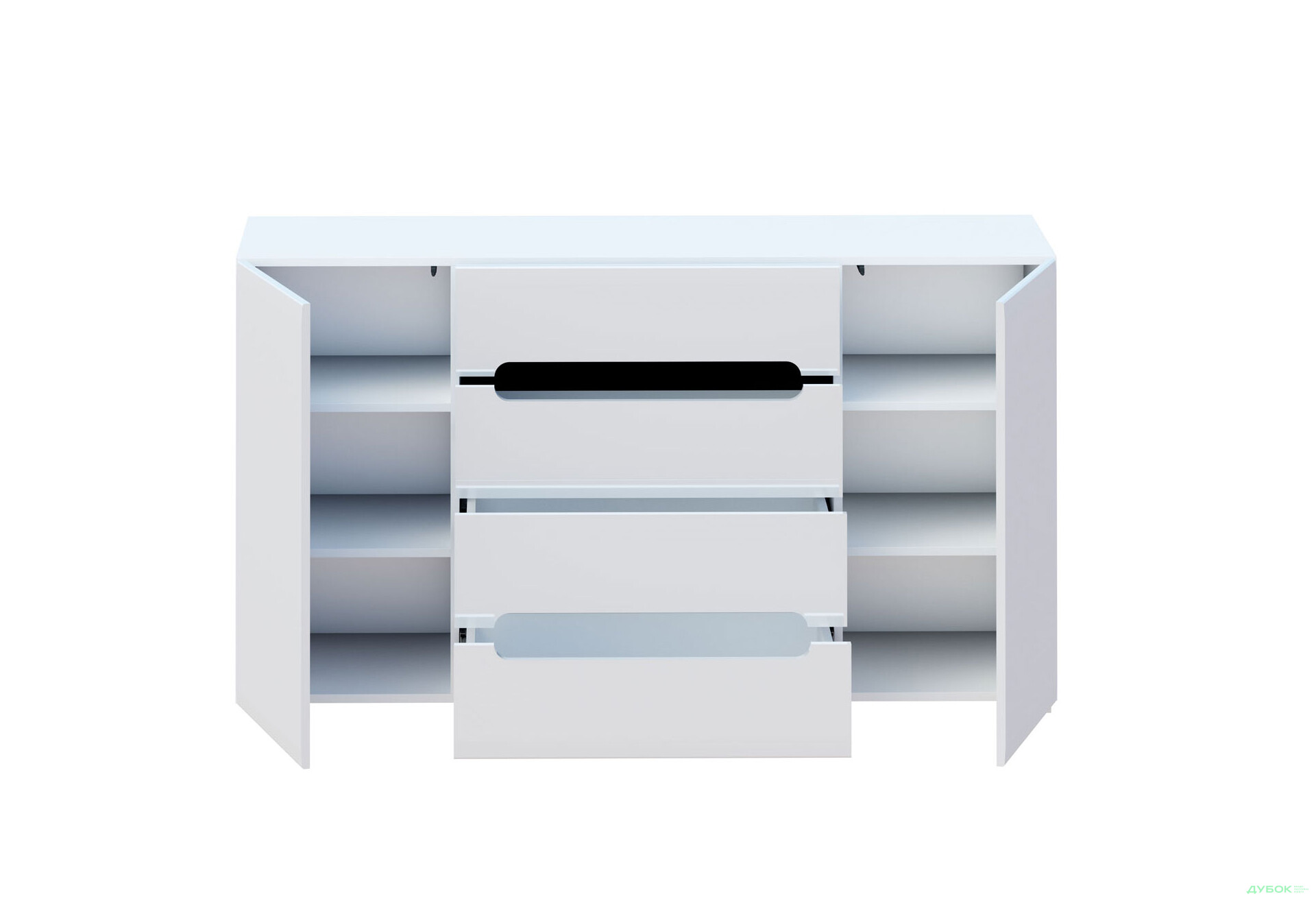 Зображення 2 - Комод Світ Меблів Бянко 2-дверний з 4 шухлядами 150 см, Білий з чорною вставкою