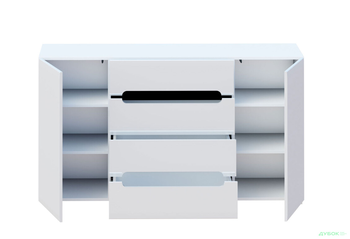 Зображення 2 - Комод Світ Меблів Бянко 2-дверний з 4 шухлядами 150 см, Білий з чорною вставкою