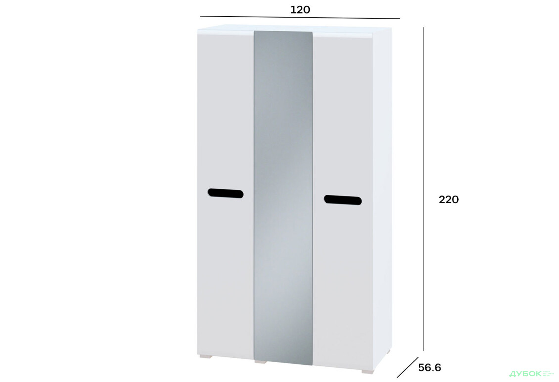 Зображення 4 - Шафа Світ Меблів Бянко 3-дверна з дзеркалом 120 см, Біла з чорною вставкою