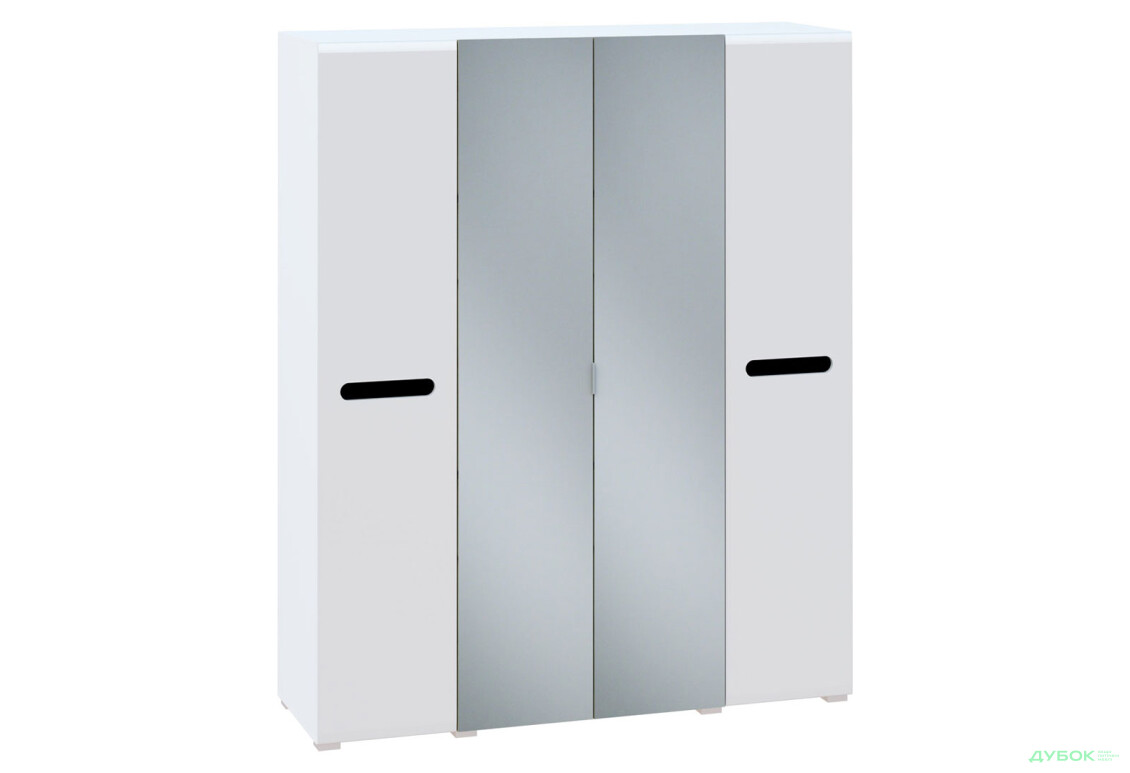 Зображення 2 - Шафа Світ Меблів Бянко 4-дверна з дзеркалом 180 см, Біла з чорною вставкою