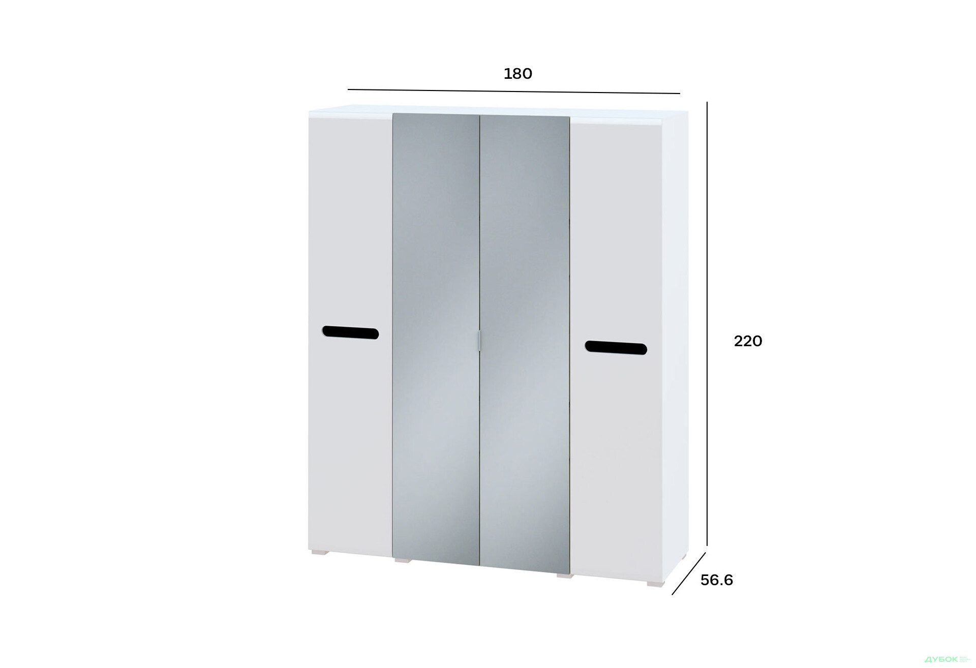 Зображення 4 - Шафа Світ Меблів Бянко 4-дверна з дзеркалом 180 см, Біла з чорною вставкою