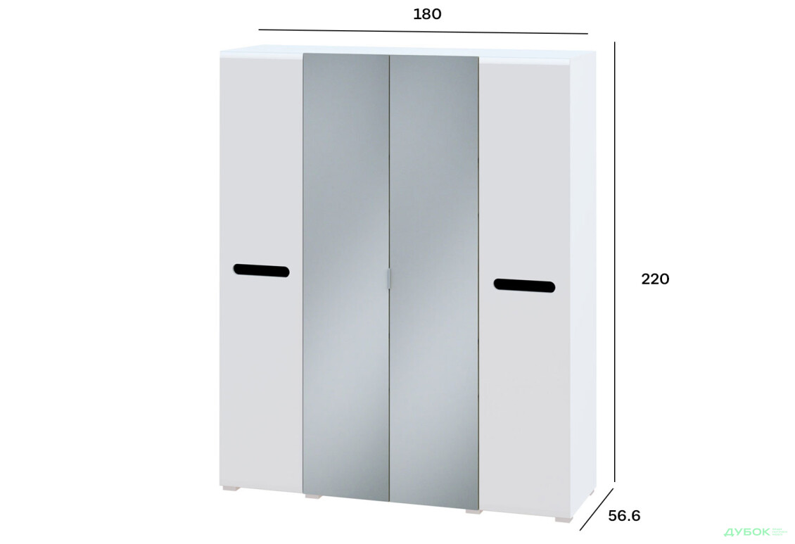 Зображення 4 - Шафа Світ Меблів Бянко 4-дверна з дзеркалом 180 см, Біла з чорною вставкою