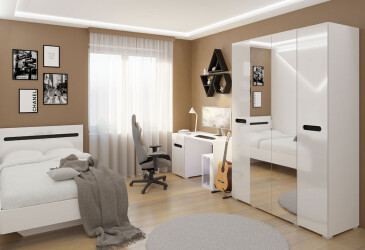 Дитяча Світ Меблів Бянко з шафою 4-дверною та ліжком 120х200 см, Біла з чорною вставкою