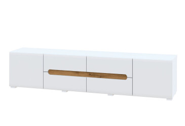 Тумба под ТВ Svit Mebliv Бянко с 2 дверцами и ящиками 230 см, Белая с вставкой дуб аппалачи