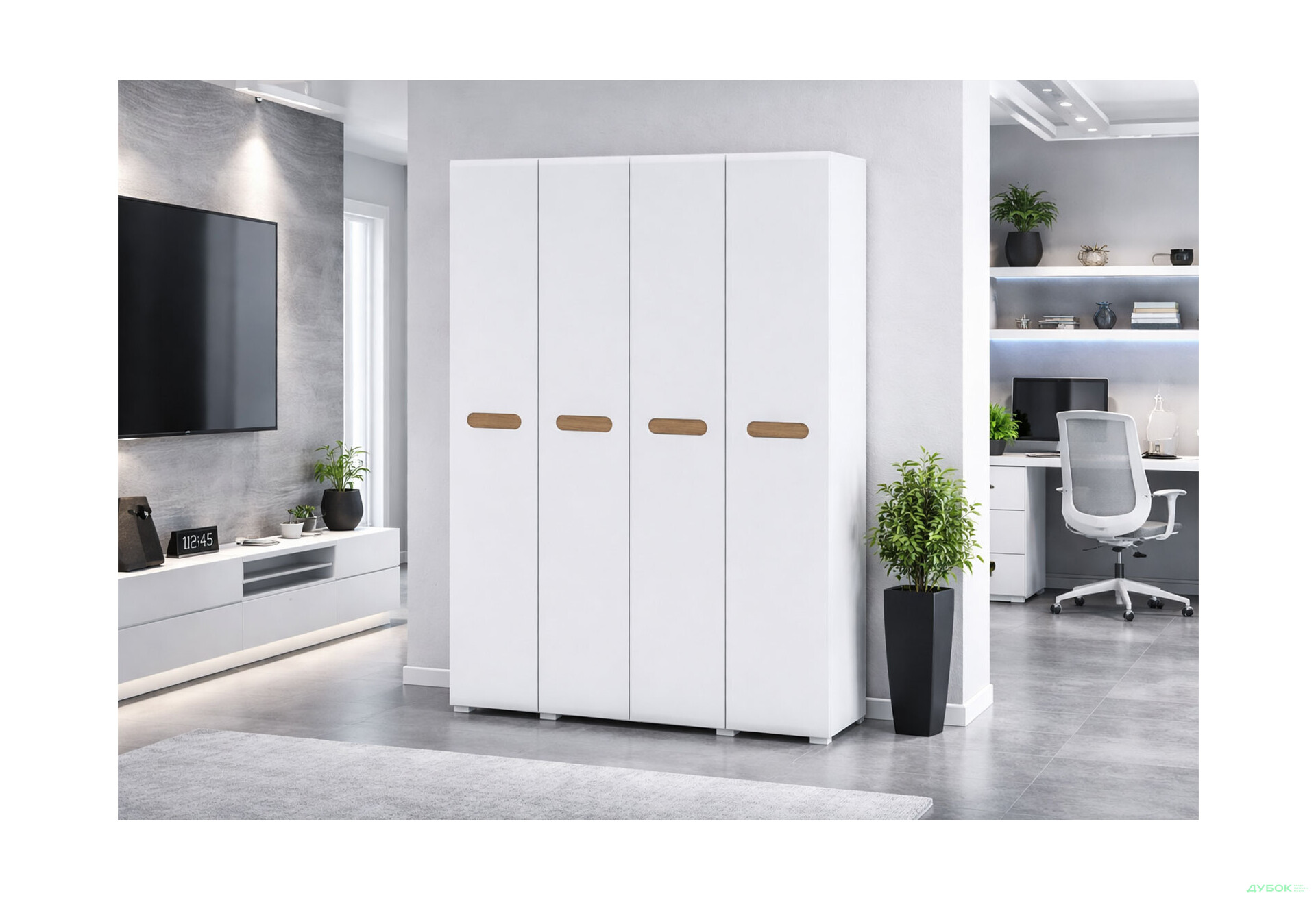 Изображение 2 - Шкаф Svit Mebliv Бьянко 4-дверный 150 см, Белый с вставкой дуб аппалачи