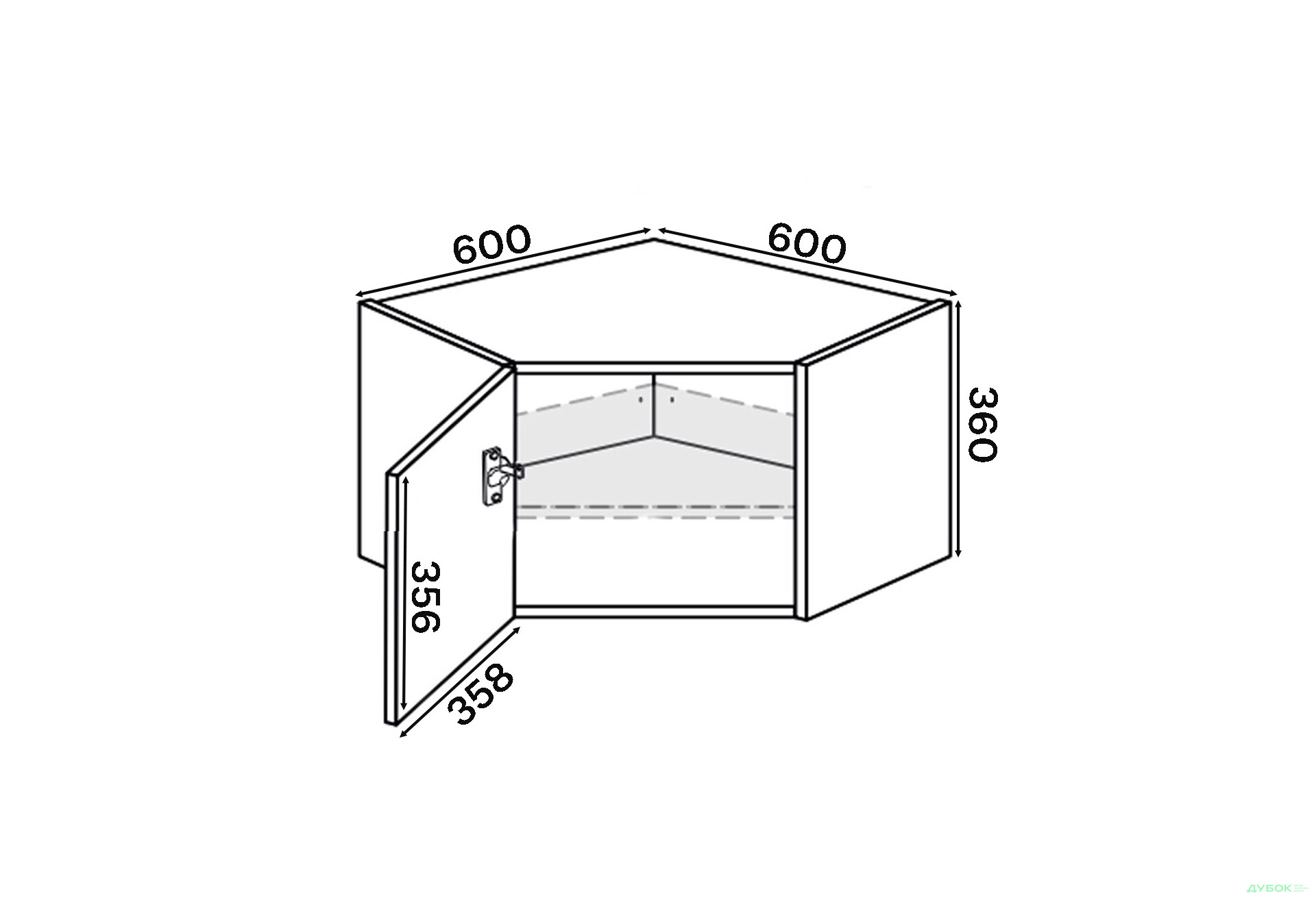 Зображення 2 - Верх Кут В 45°/360 (600х600) 1дв Pro Blum лівий Міленіум / Millenium Premium MiroMark