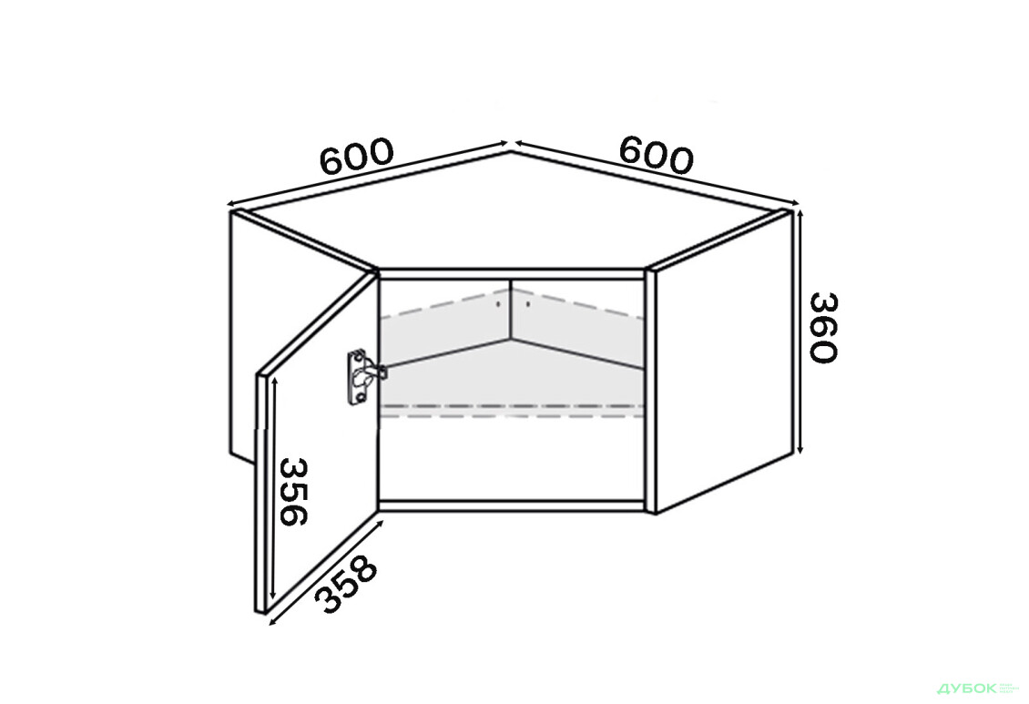 Зображення 2 - Верх Кут В 45°/360 (600х600) 1дв Pro Blum правий Міленіум / Millenium Premium MiroMark