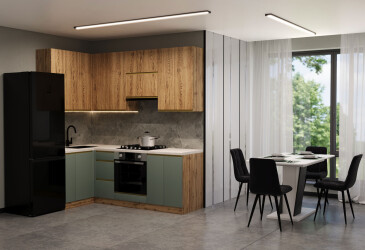 Кухня VIP-master Лорі Люкс верх + Прайм Люкс низ 2.2х1.2 м, дуб старий V / зелений матовий