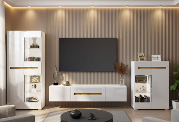 Комплект у вітальню Світ Меблів Бянко 340 см, Білий з вставкою дуб аппалачі