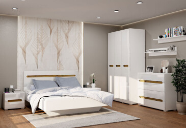 Спальня Світ Меблів Бянко з шафою 3-дверною та ліжком 160х200 см, Біла з вставкою дуб аппалачі