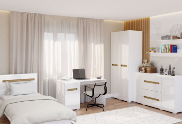 Дитяча Світ Меблів Бянко з шафою 2-дверною та ліжком 90х200 см, Біла з вставкою дуб аппалачі