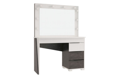 Туалетний столик Світ Меблів Тоня з шухлядами та дзеркалом з підсвіткою 110 см, Німфеа альба / бетон темний