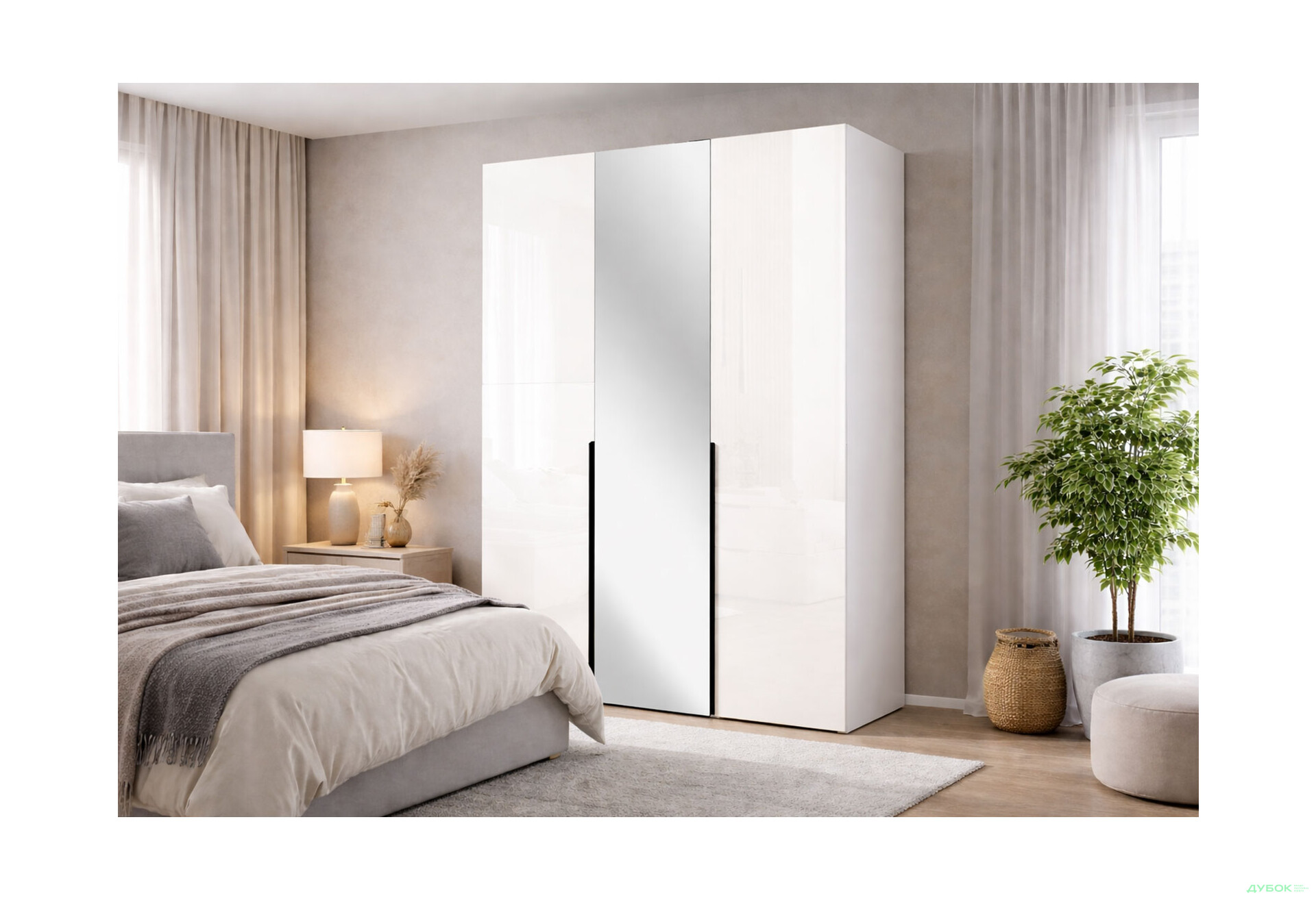 Зображення 2 - Шафа MiroMark Лорі / Lori 3-дверна з дзеркалом 134,4 см глянець кашемір