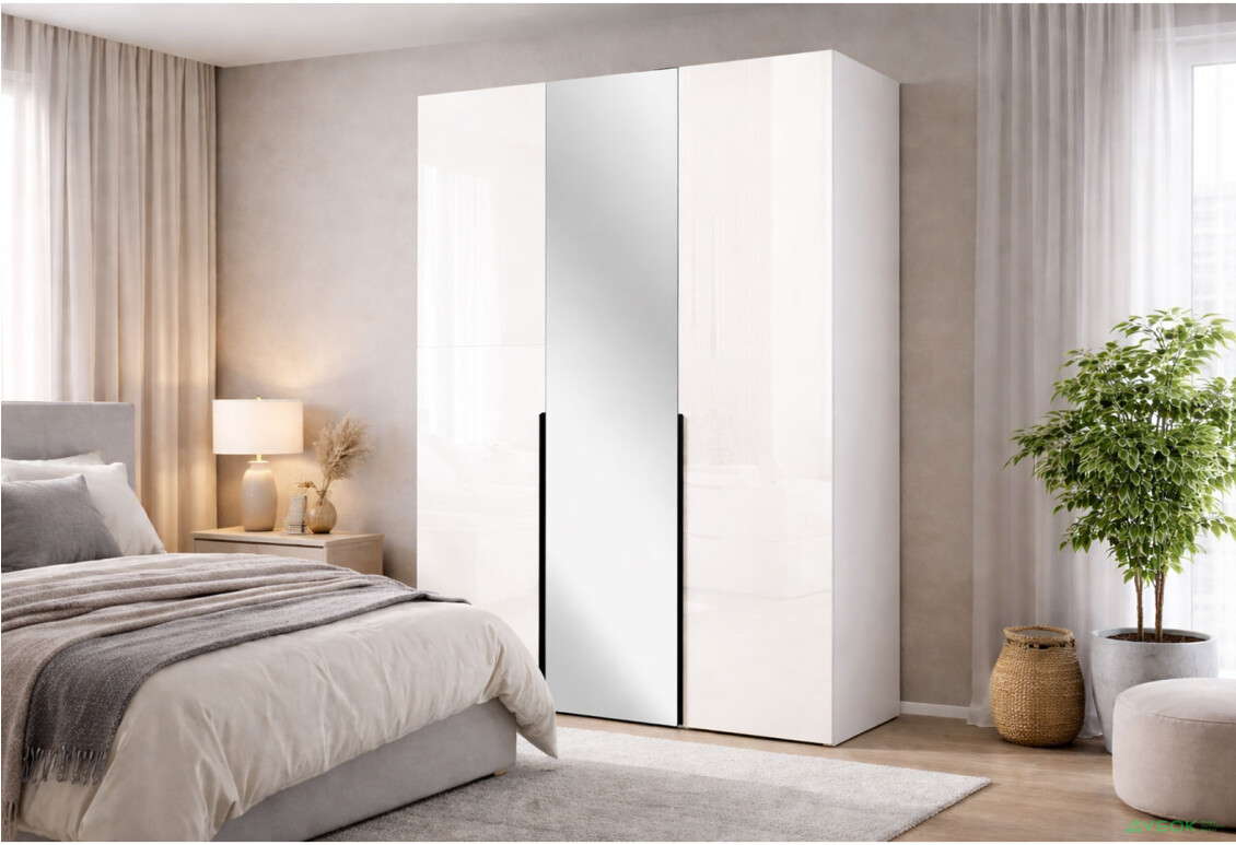 Зображення 2 - Шафа MiroMark Лорі / Lori 3-дверна з дзеркалом 134,4 см глянець кашемір