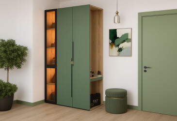 Прихожая Svit Mebliv Спейс с витриной 120 см, дуб аппалачи / зелёный дымчастый