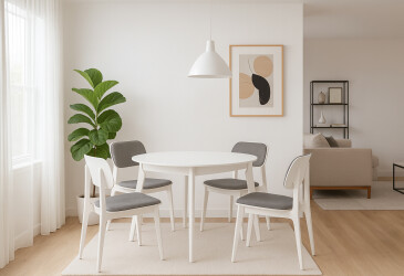 Стол обеденный Марс круглый 100+40 white, раскладной + Стул Лула Софт белый 4 шт.