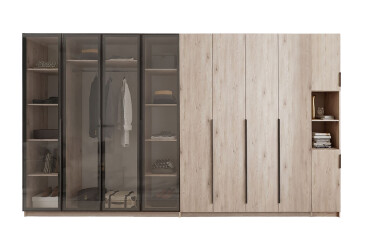 Шафа MebelStar Оскар 9-дверна з вітринами та полицями 400 см, аляска сіра