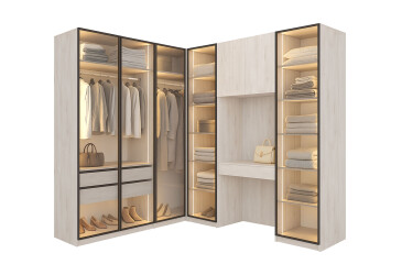 Шкаф Мебель Стар Оскар 5-дверный угловой с витринами и полками 200х230 см, аляска серая