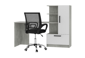 Стіл комп'ютерний Garant Стандарт 150x59 см зі стелажем, Індастріал / Німфея альба збірка права + крісло Веб чорне