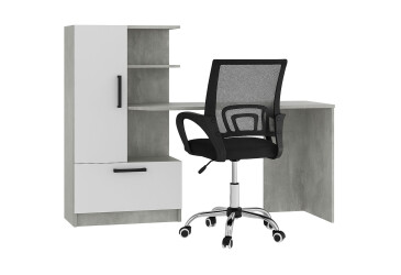 Стіл комп'ютерний Garant Стандарт 150x59 см зі стелажем, Індастріал / Німфея альба збірка ліва Індастріал + крісло Веб чорне