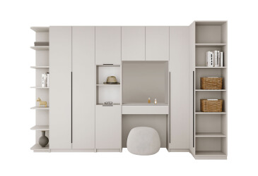 Шкаф Мебель Стар угловой с полками, столом и платяным отделением 382х130, кашемир