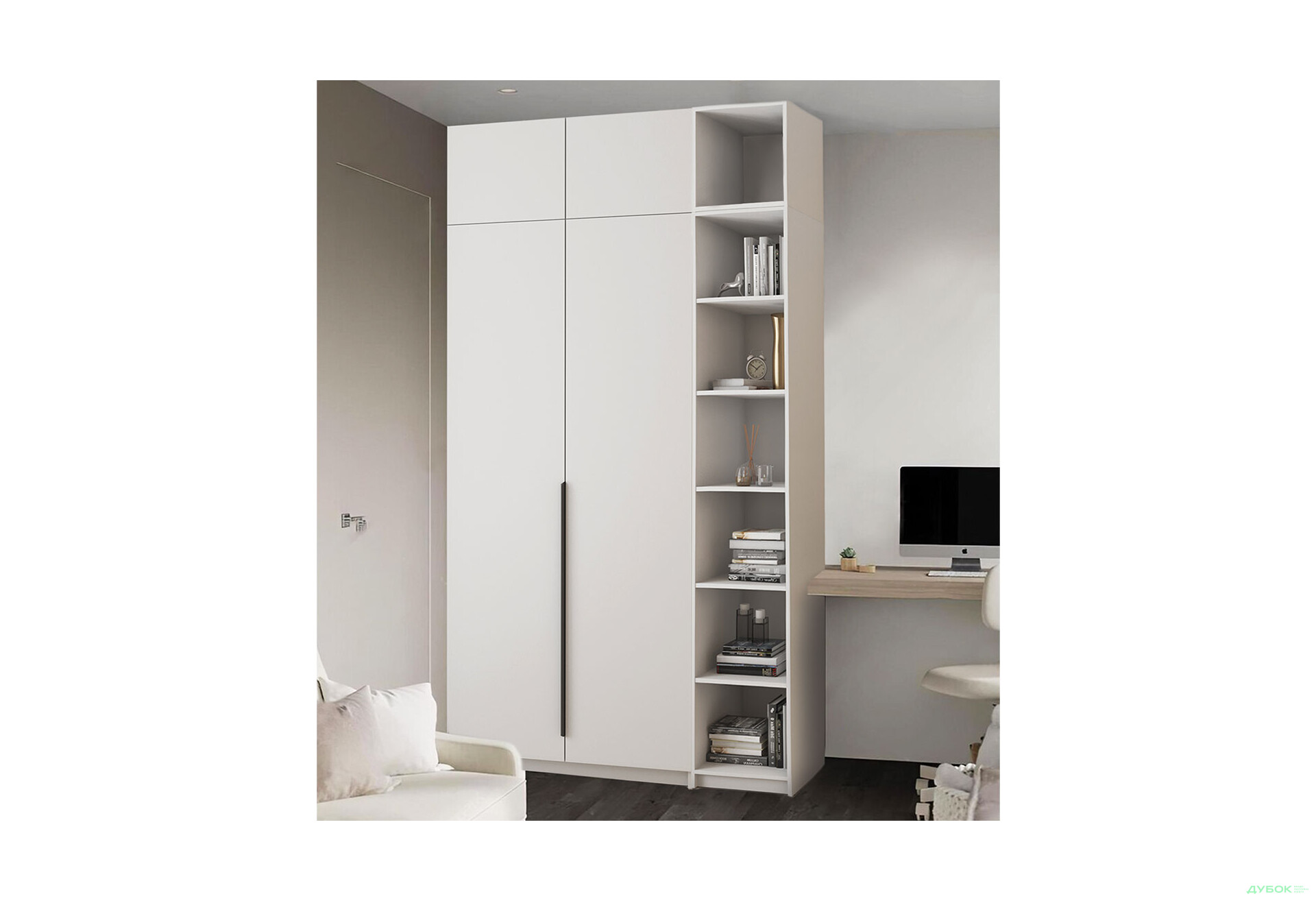 Зображення 2 - Шафа MebelStar Оскар 2-дверна 140 см зі стелажем та антресоллю, Кашемір