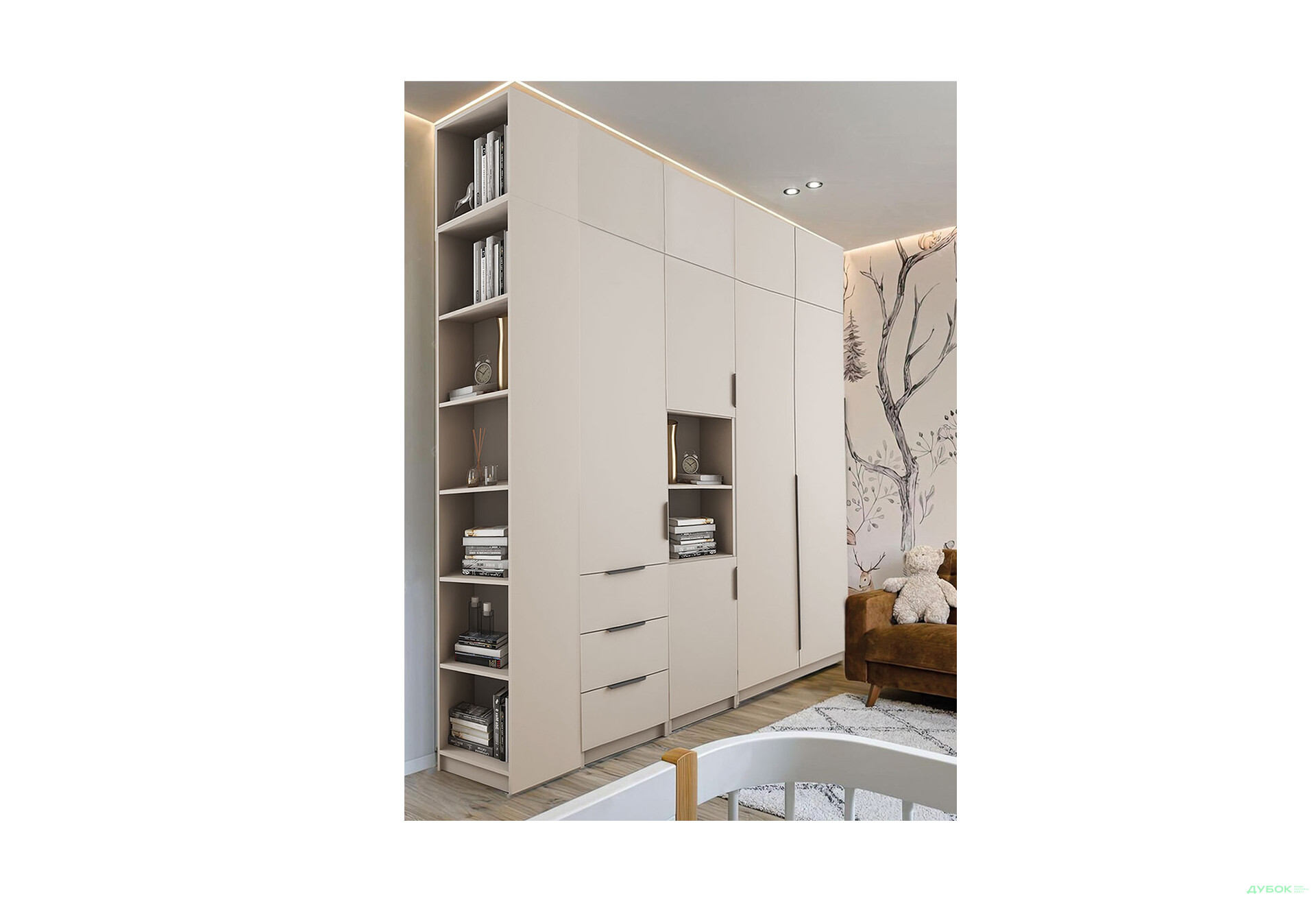 Зображення 2 - Шафа MebelStar Оскар 4-дверна 230 см зі стелажем та антресолями, Кашемір