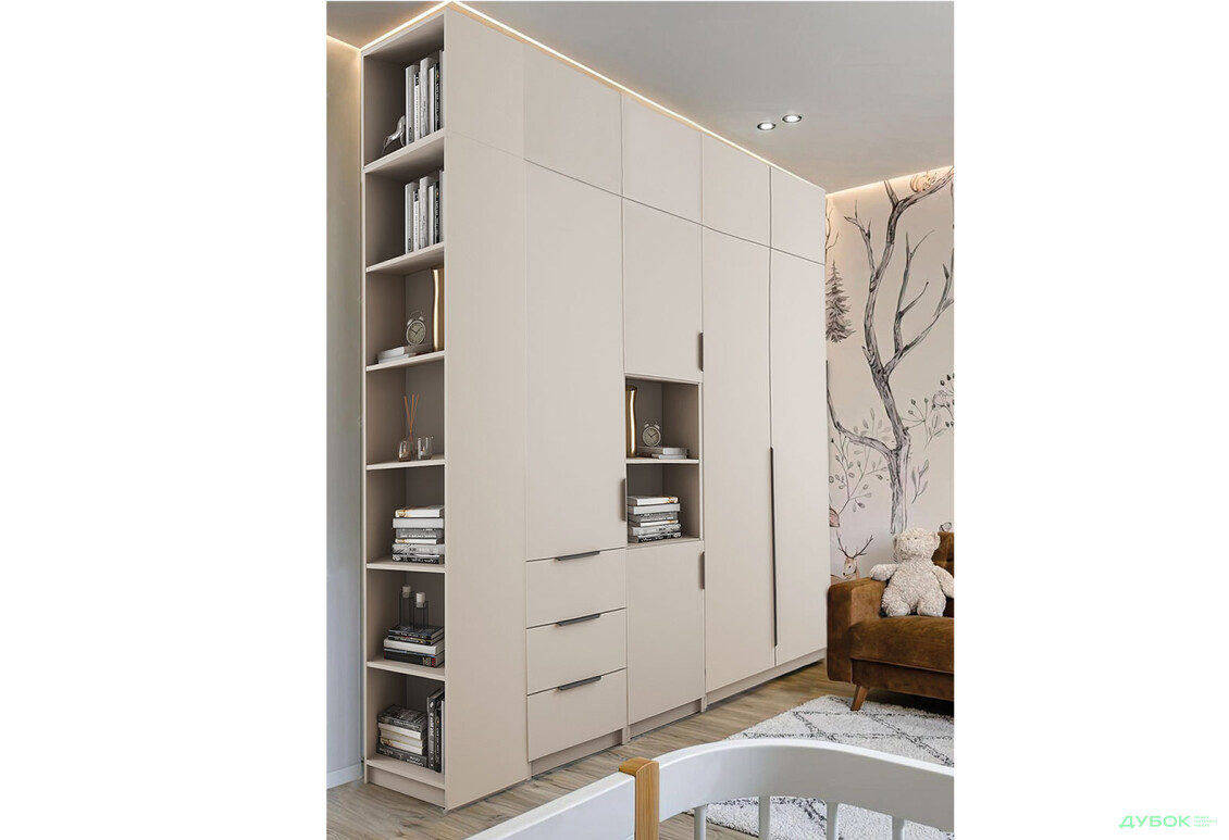 Зображення 2 - Шафа MebelStar Оскар 4-дверна 230 см зі стелажем та антресолями, Кашемір