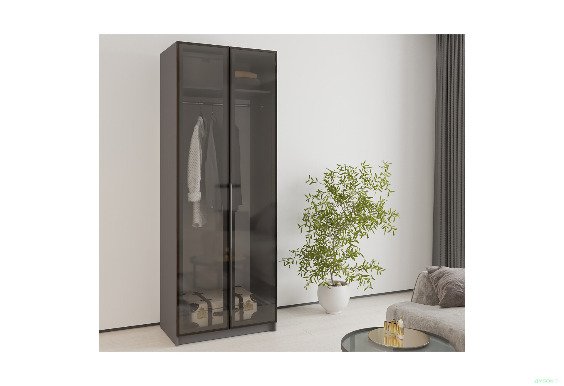 Шафа MebelStar Оскар 2-дверна з вітринами 80 см Антрацит - Зображення 2 Зображення 2 - Шафа MebelStar Оскар 2-дверна з вітринами 80 см Антрацит