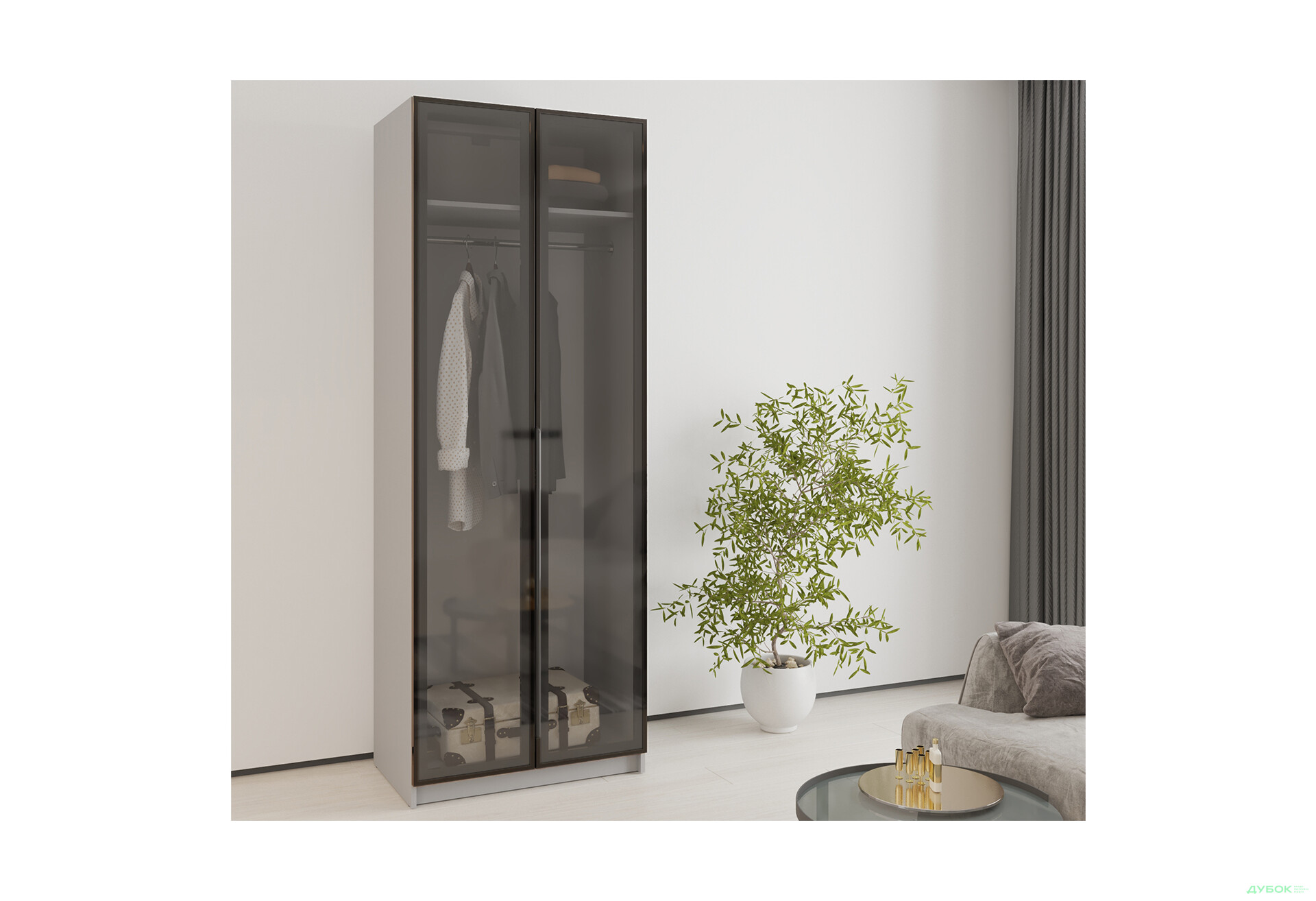 Зображення 2 - Шафа MebelStar Оскар 2-дверна з вітринами 80 см Сіра мишка