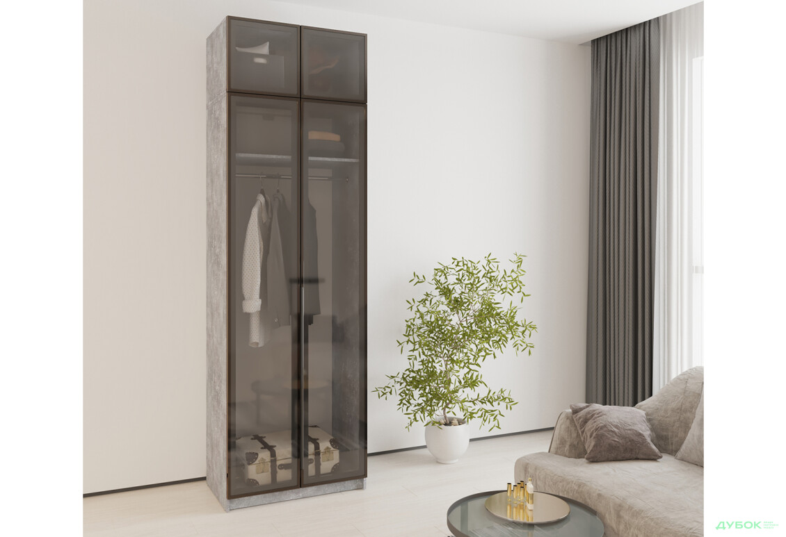 Зображення 2 - Шафа MebelStar Оскар 2-дверна з антресоллю та вітринами 80 см Бетон