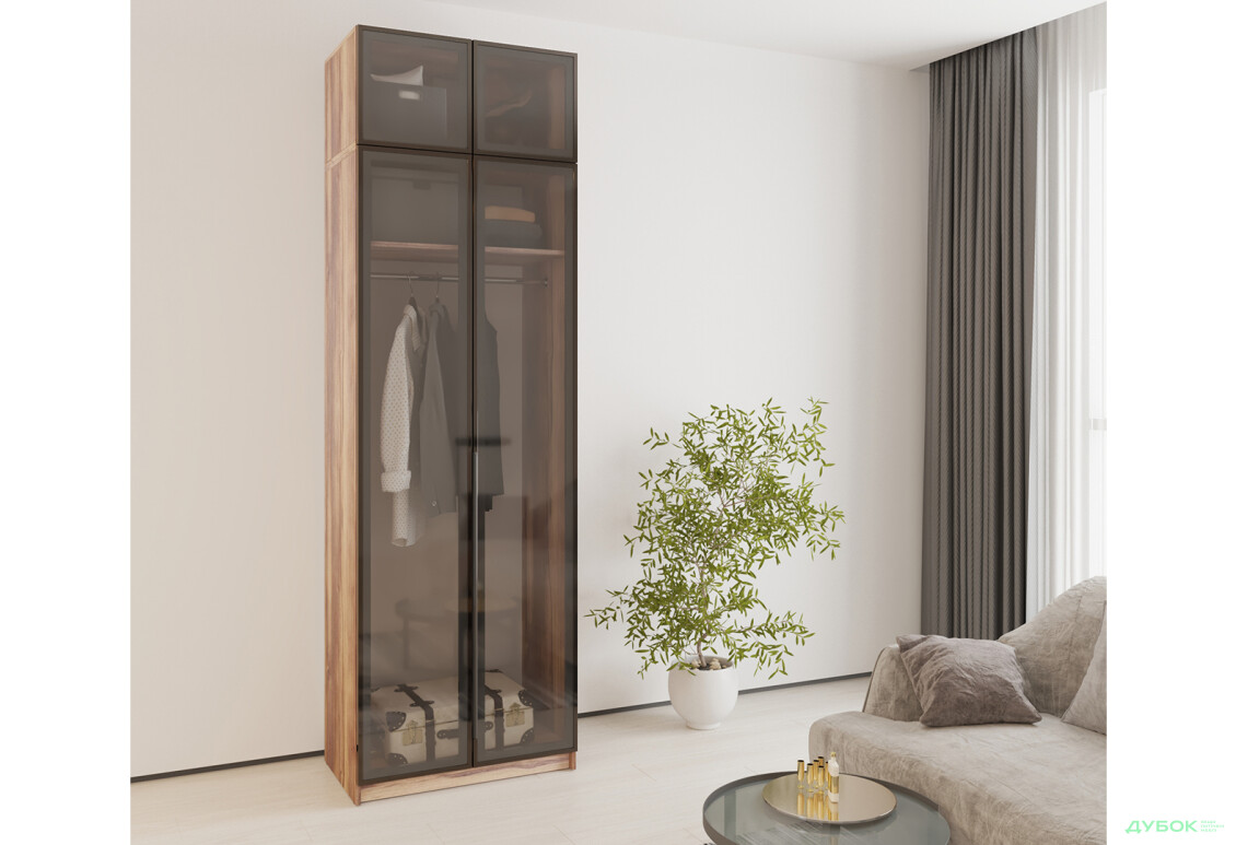 Зображення 2 - Шафа MebelStar Оскар 2-дверна з антресоллю та вітринами 80 см Дуб бурштиновий